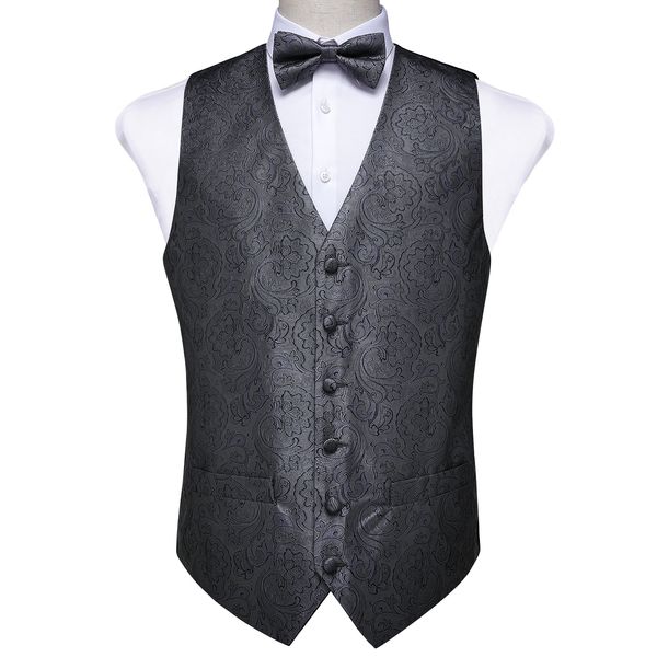 

new design men's classic black pink paisley silk jacquard waistcoat vest bow tie pocket square cufflinks set fashion party wedding mj-0, Black;white