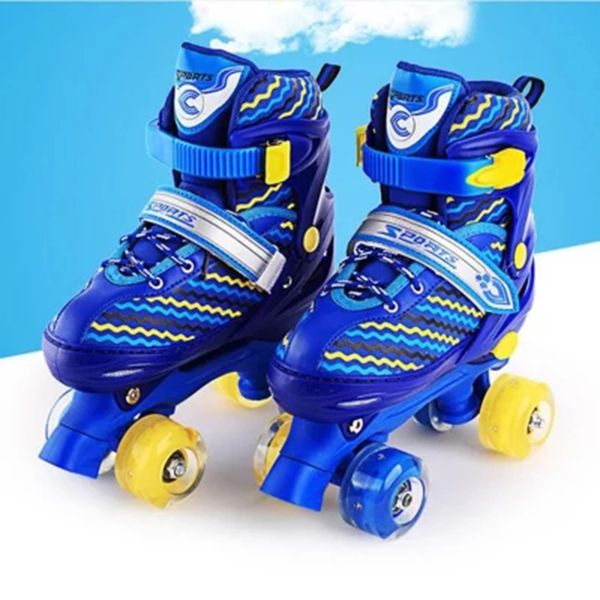 

children double row figure roller skates shoes two line roller skating patines light pu wheels skate shoes red blue ib107