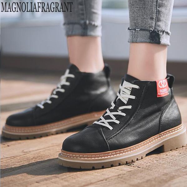 

new women boots lace up high help tooling casual ankle boots booties round toe women shoes winter snow warm british y121, Black