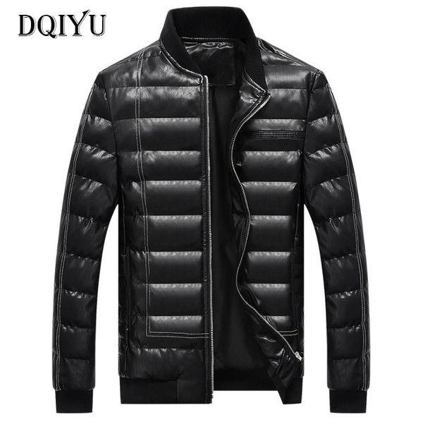 

dqiyu autumn winter jacket men slim fit pu leather cotton padded jacket men new fashion thicken male parkas high quality, Tan;black