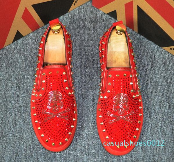 

2019 mens shoes men casual barber casual shoes human skeleton rivet stylist mens designer shoes men luxury loafers 38-44 c12, Black