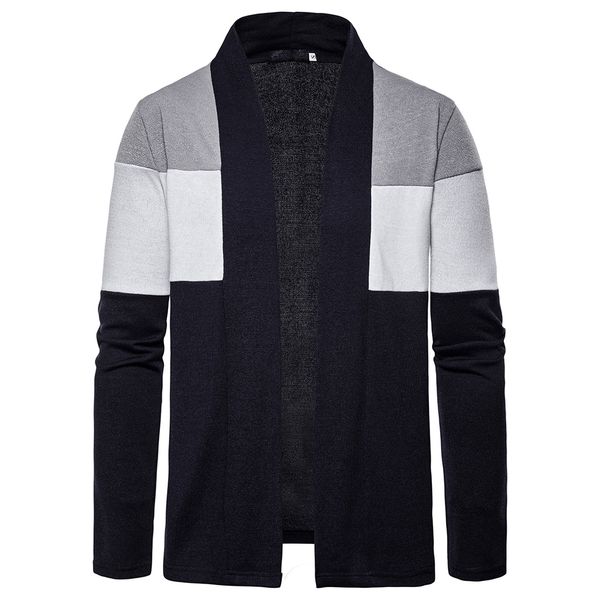 

mjartoria men's autumn sweater stitching color cardigan knit sweater thin casual long sleeve knit cardigan, White;black
