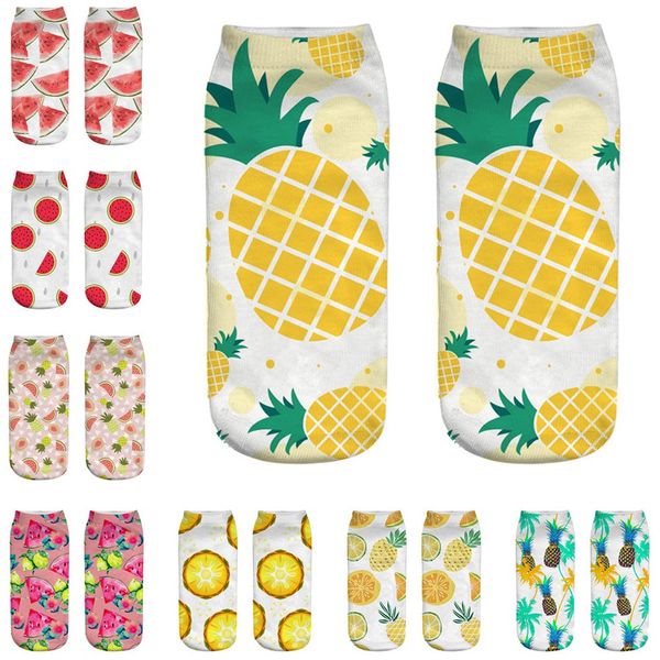 

socks women cute work cotton sock 3d fruit watermelon pineapple print medium comfortable japanese harajuku skateboard socks, Black;white