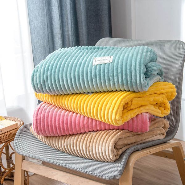 

solid colors casual super soft travel stripe coral velvet bedding cover blanket for sofa bed office warm breathable home textile