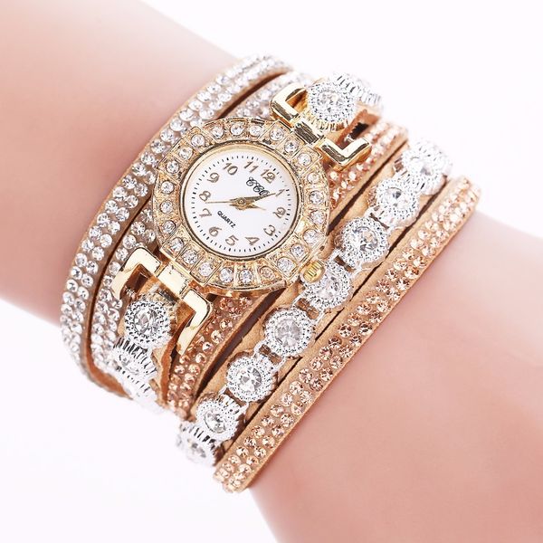 

selling women rhinestone bracelet watch luxury leather crystal quartz watch ccq clock for dropshipping, Slivery;brown