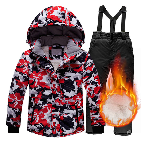 

kids skiing suit winter children boys girls windproof waterproof warm camouflage snow jackets and pants set -30 degree clj243, White