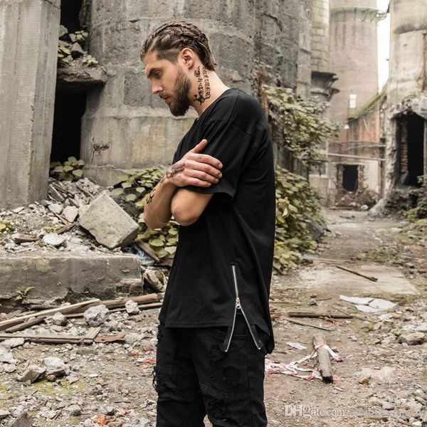 Mens Simple Design Solid Color Black White Grey Zip Tshirt Vented