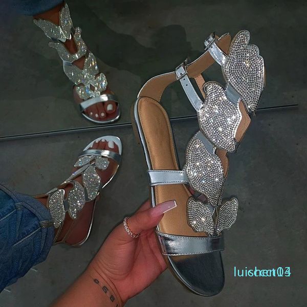 

summer gladiator women sandals platform flat peep toe crystal wings 2020 fashion rome party female ladies shoes zapatos de mujer l13, Black