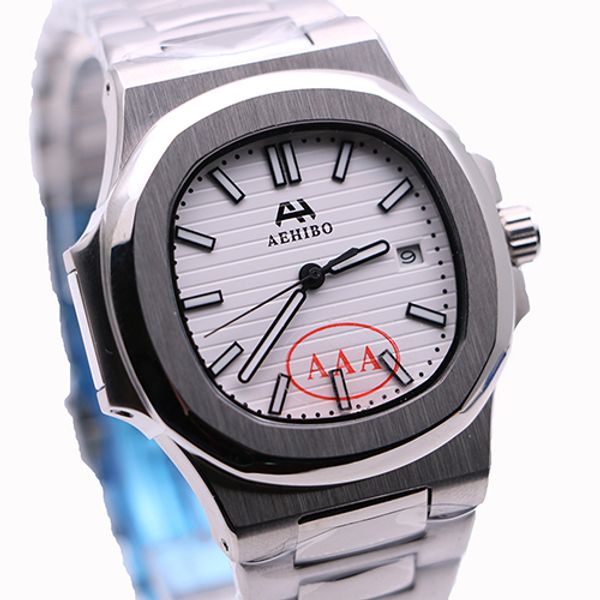 

sapphire 41mm aehibo марка часы автоматические мужские часы прозрачный чехол назад овальный белый циферблат автокалендарь наручные часы, Slivery;brown