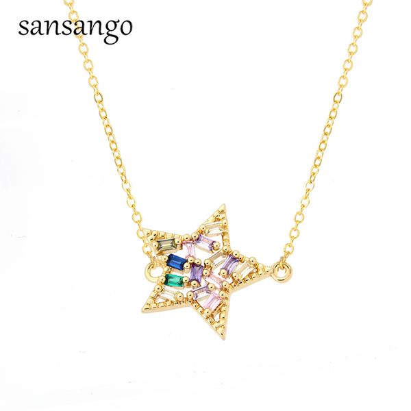 

красочные микро проложить cz циркон кулон ожерелье для женщин мужчин звезда золотой цвет цепи ожерелье мода ювелирные изделия, Silver