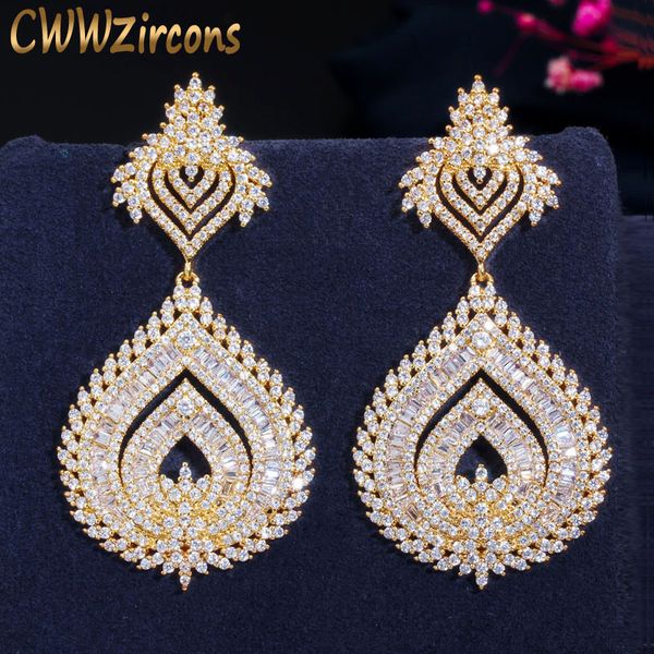 

cwwzircons 585 gold color african nigerian cubic zirconia big long naija wedding party women dress earrings cz636, Silver