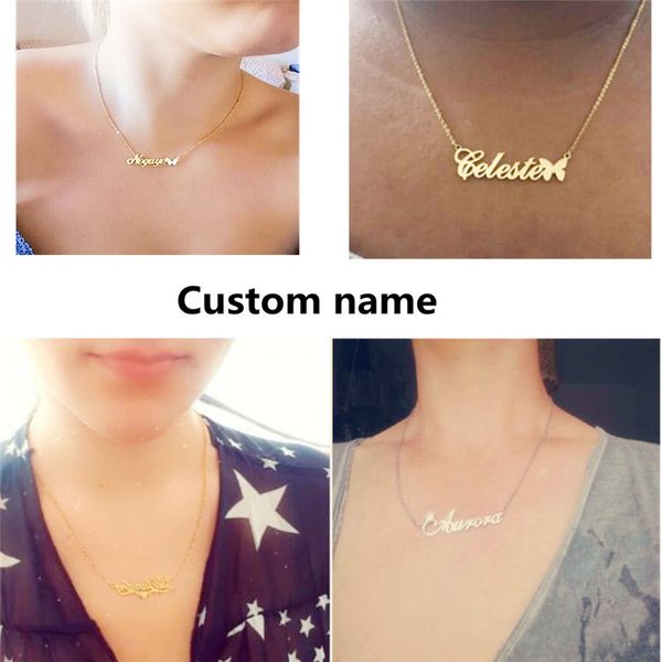

32 style personalized custom name necklace stainless steel pendants charms fashion welry, Silver