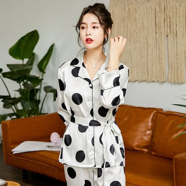 

cute long sleeve milk silk pajamas suit women 2019 summer pajama sets silk satin pijama sleepwear pyjamas nightwear homewear, Blue;gray