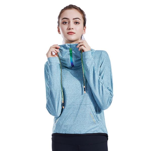 

new loose casual hooded sports shirt blouse female running yoga gym clothes long sleeve breathable soft, Black;blue