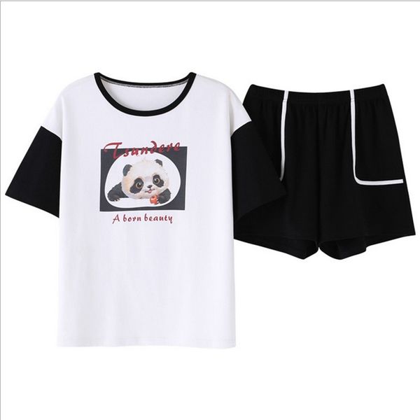 

new arrival summer 2 pieces pajama suit girls women cute cartoon printed lovely home panda animal t-shirts shorts pajama sets, Blue;gray