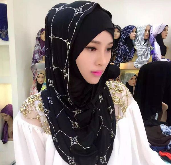

muslim scarf middle east austria drill sets of head female summer scarf hui ethnic style hijab #8139r0, Blue;gray