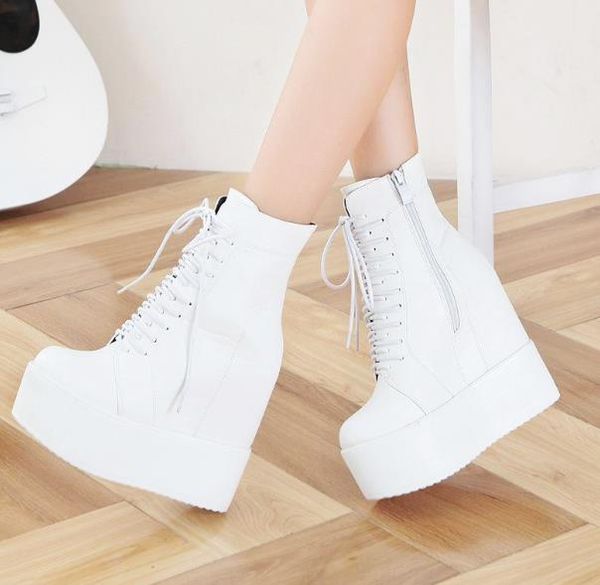 

новая осень и зима короткая трубка подняли сапоги 13cm высокие ботинки платформы, Black