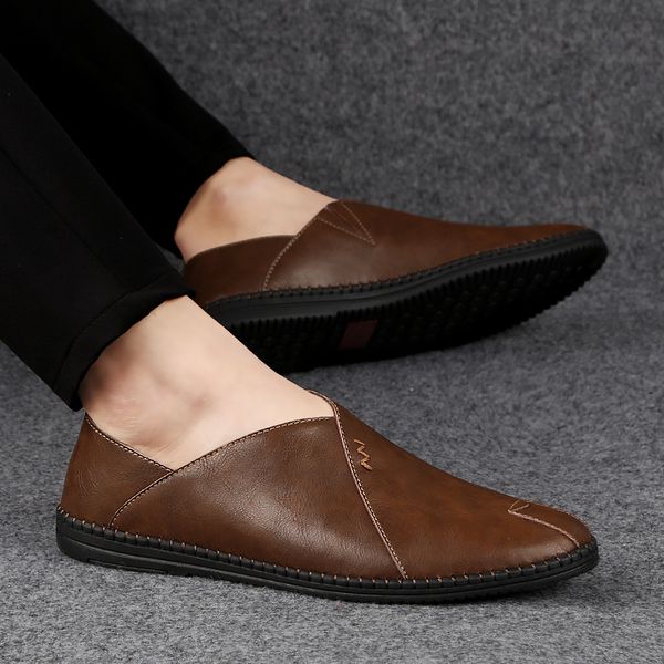 

fashion handmade cow leather mens loafers moccasins soft men's walking shoes slip on male flats office car shoes big size 38-46