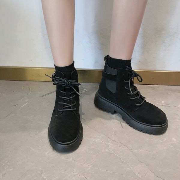 

women's rubber boots chunky heel lace up fashion womens shoes 2019 booties ladies round toe low heels booties rain punk lolita, Black