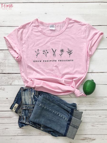 

grow positive thoughts funny women fashion quote t shirt grunge pure cotton girl street style hipster tees vintage graphic, White