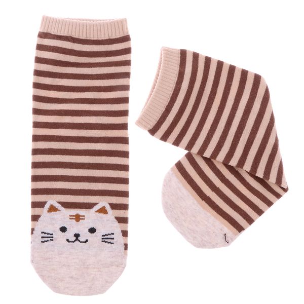 

cartoon cat mid-calf length casual women's stripe socks cotton, Black;white