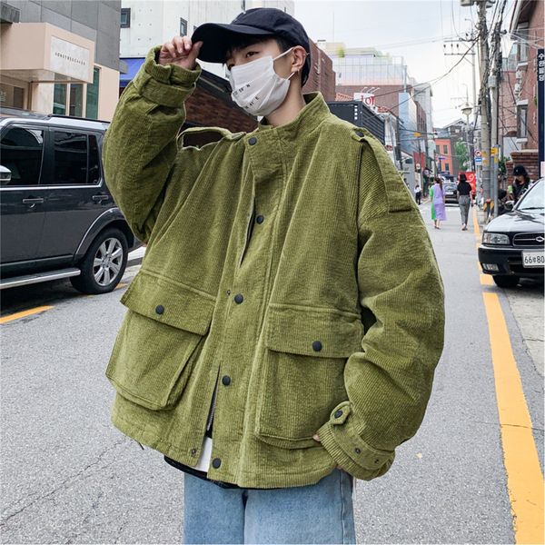 

2019 autumn and winter new korean version of solid color corduroy personality thick casual jacket, Black;brown