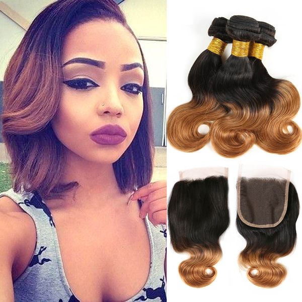 Ombre Body Wave Short Bob Bundles With Closure Blonde Peruvian Human Hair Weave 3 4 Bundles With Closure 1b 27 30 Remy Hair Curly Hair Weave Curly