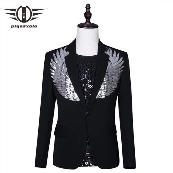 

2019 fashion patchwork silver wings sequin blazer for men stylish glitter blazer man wedding groom prom party stage costume q841, White;black