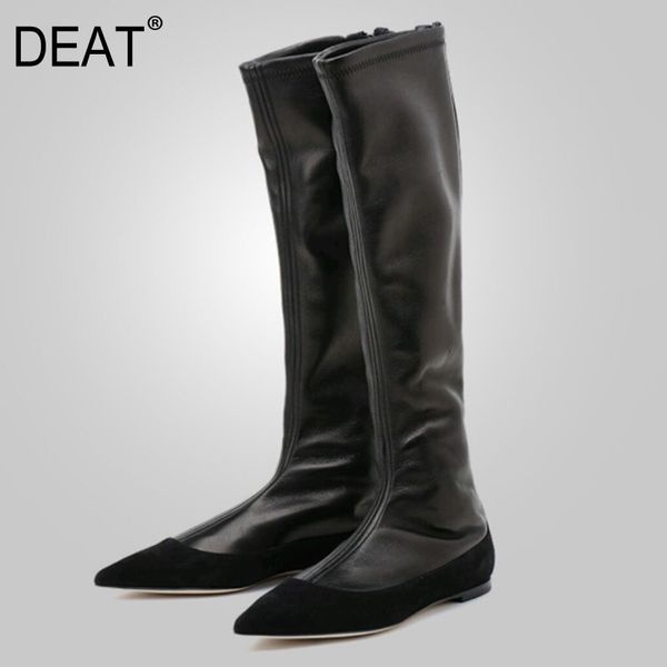 

deat] 2019 new spring autumn sharp toe zipper pu leather personality women wedges high heels long boots fashion tide 10d452, Black