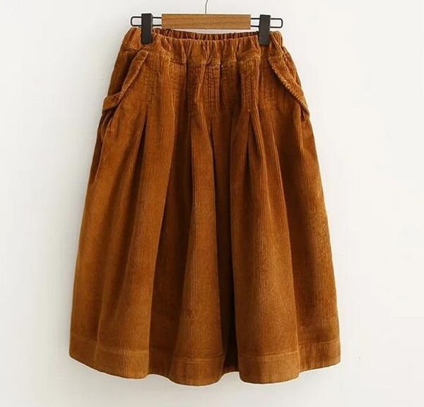 

early spring new japanese style corduroy solid a-line skirt mori girl, Black;gray