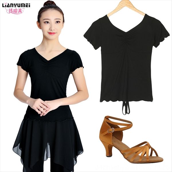 

exercise female short-sleeved latin body 2020 national standard clothing modern clothing dance costume dance, White