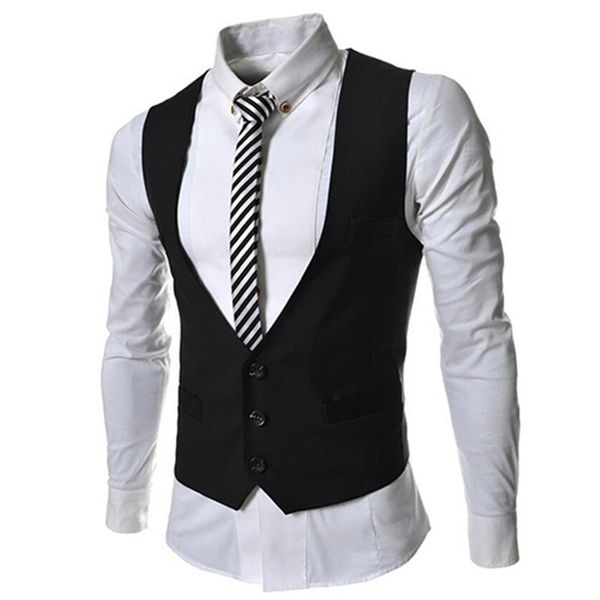 

мужская одежда британский стиль тонкий colete masculino хлопок двубортный безрукавка жилет мужской костюм жилет, Black;white