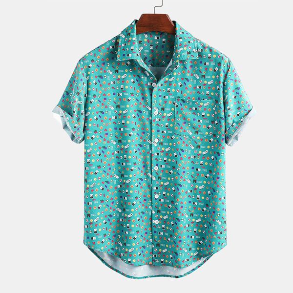

beach shirt for men england style floral print camisas short sleeve lapel neck button leisure hawaiian shirts men streetwear, White;black