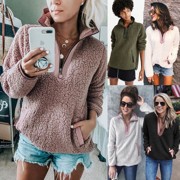 

2019 new women winter jacket coat zip turtleneck long sleeve fur cardigan thick warm outerwear women winter jacket outwear, Black;brown