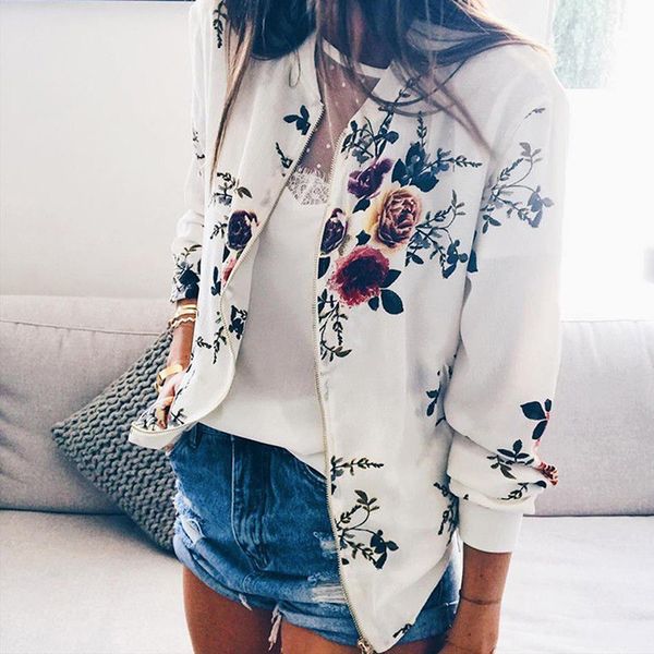 

fashion autumn floral print coat sweet casaco feminino outerwear long sleeve zipper jacket luxury slim short jaqueta feminina, Black;brown