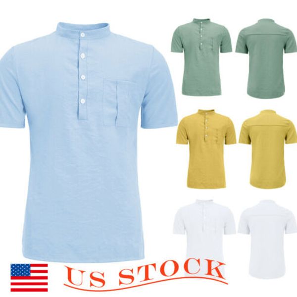 

2019 new mens linen short sleeve casual stylish cool short summer solid button loose casual solid shirt -2xl, White;black