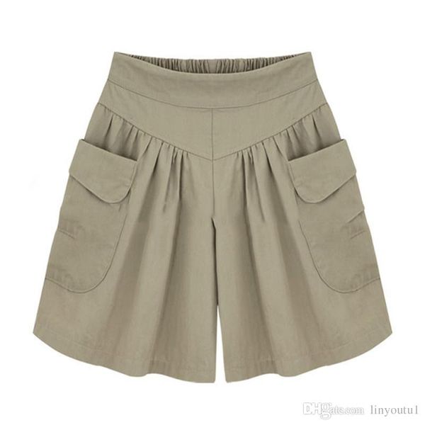 

2018 summer plus size short women xl- 4xl 5xl wide leg female shorts casual loose ladies khaki high waist thin pantalones cortos, White;black