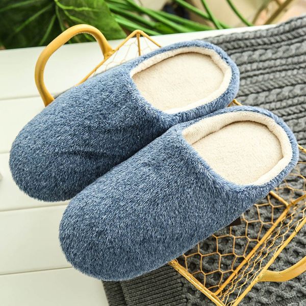 

youyedian 2019 summer men warm home slippers plush soft slippers solid casaul shoes floor bedroom men, Blue;gray