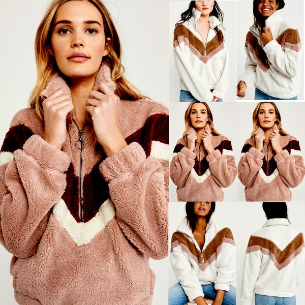 

women thick warm teddy bear fleece jacket coat zip outwear overcoat jumper top, Black