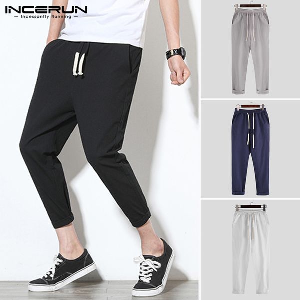 

incerun men pants joggers cotton solid color fitness 2019 streetwear trousers men drawstring harajuku casual pants plus size 5xl, Black