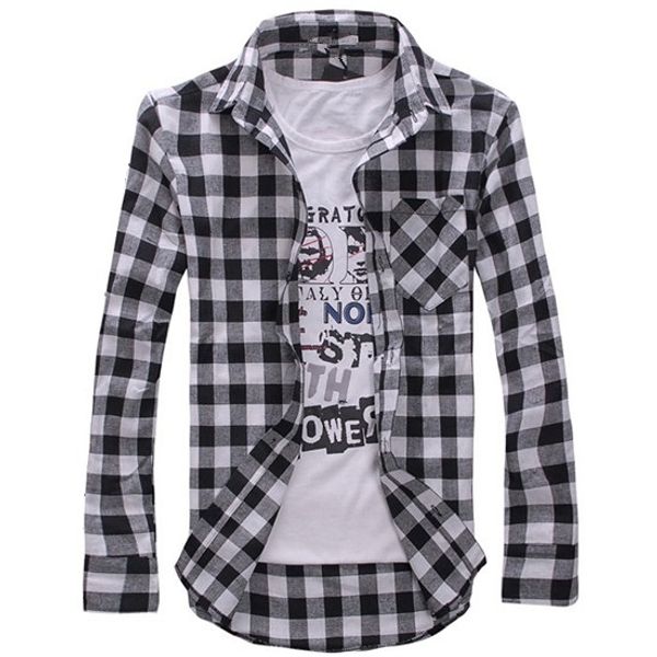 

nice new stylish men plaid shirt casual shirt cotton, White;black