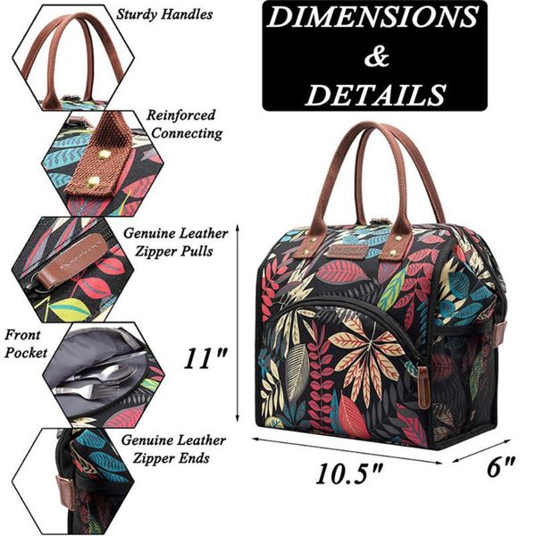 

waterproof portable keep fresh handheld for work outdoor picnic lunch bag zipper front pocket oxford cloth school office staff