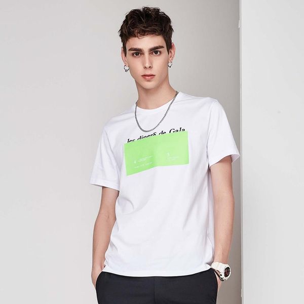 

lacoste марк fairwhale 2019 новые летние мужчины уличная одежда сращенные буквы печати сплошной шею обычные топы футболка мужчины 7182010220, White;black