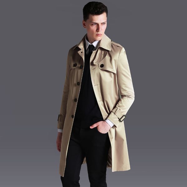 

new long style mens trench luxury single breasted solid mens jackets and coats plus size 5xl 6xl springautumn man windbreaker, Tan;black