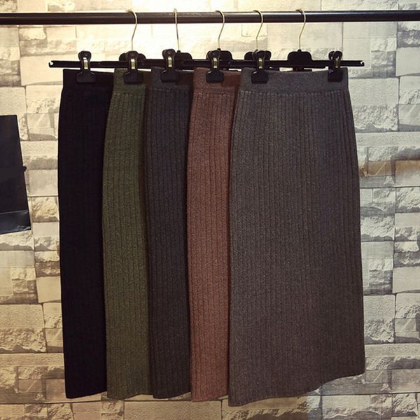 

зима юбка-карандаш женщины юбки юбка карандаш высокой талией осень зима женщины элегантные трикотажные bodycon юбка черный насыщенный wear д, Black