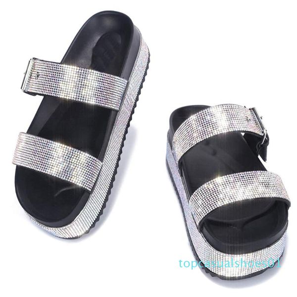

summer women ladies fashion casual platform retro slippers crystal shoes sandals women's platform rhinestone casual new t01, Black
