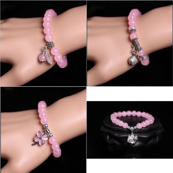 

beaded jewelry powder chalcedony bracelet pink colour crystal silver hand string woman ornaments gift beads bracelets evil eye bracelet, Black