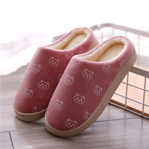 

print slippers women home indoor slides winter women house slippers large size casual home plus velvet warm shoes fur, Black