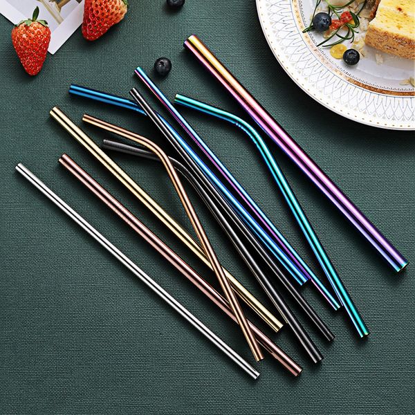 

304 stainless steel straw colorful metal drinking straws bent straight bent reusable drinking straws party wedding bar tools 241*6mm