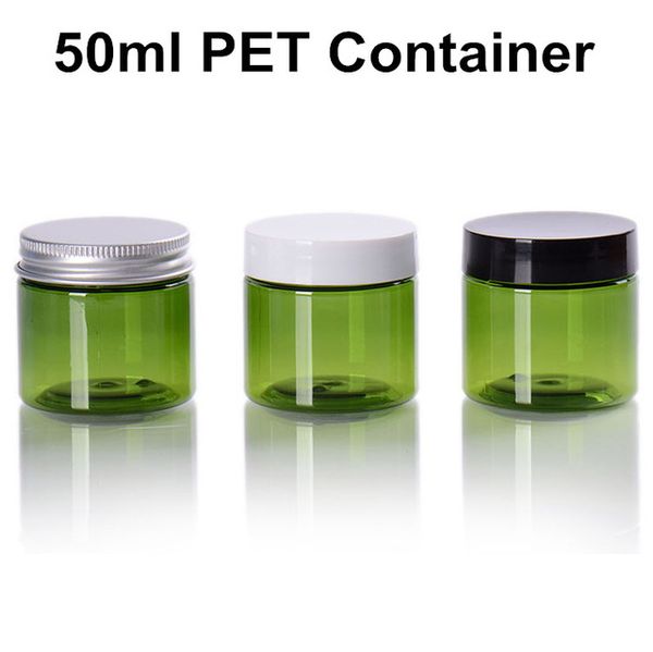 80 x 50 ml di barattoli per animali domestici verdi limpidi con coperchio in plastica / metallo a vite cosmetico a crema vuota